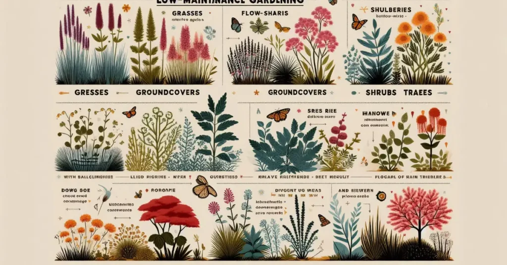 Different native plant types for low-maintenance gardening