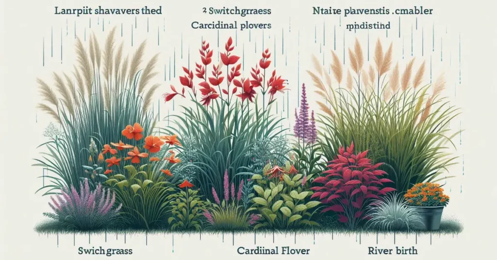 displaying a variety of native plants suitable for rain gardens